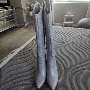 So Me Cruising Brushed Metallic Western Cowgirl Knee Boots - Silver - Size 7